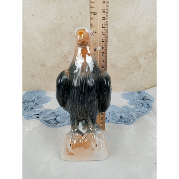 Vintage Glazed Bald Eagle Ceramic Figurine Perched Wings Closed Made in Brazil - Picture 2 of 10